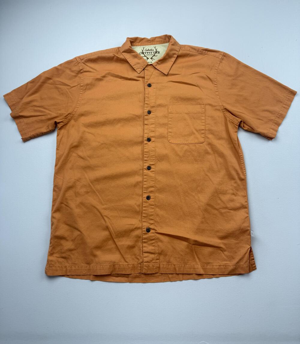 Cabela's Shirt Mens Large Orange Solid Short Sleeve Button Up Casual Outdoor